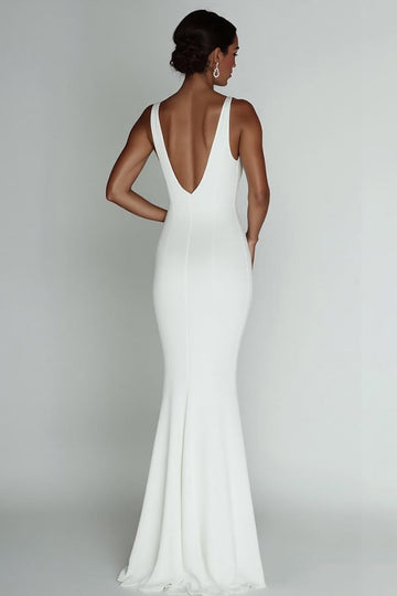 Robe de mariée simple sirène blanche à col en V